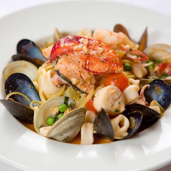 Bacco Ristorante & Bar's seafood pasta with lobster, mussels, clams, and cherry tomatoes.