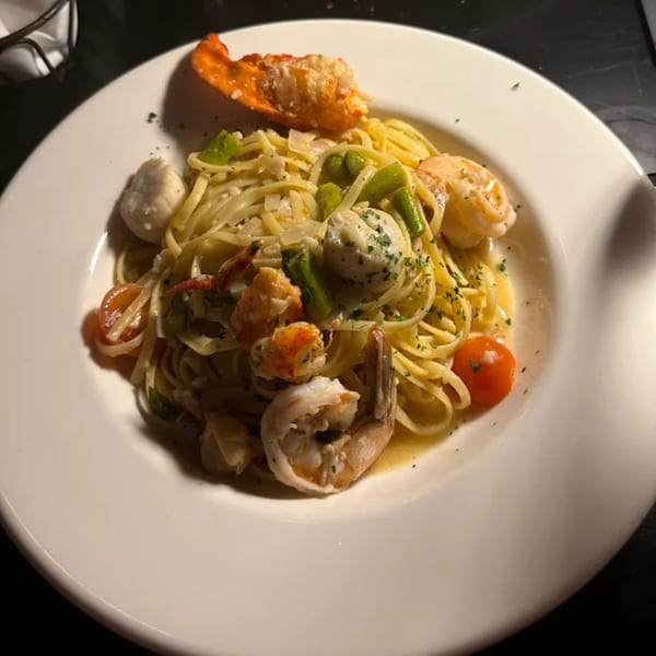 Bacco Ristorante & Bar's seafood linguine with shrimp, lobster, scallops, asparagus, and cherry tomatoes.